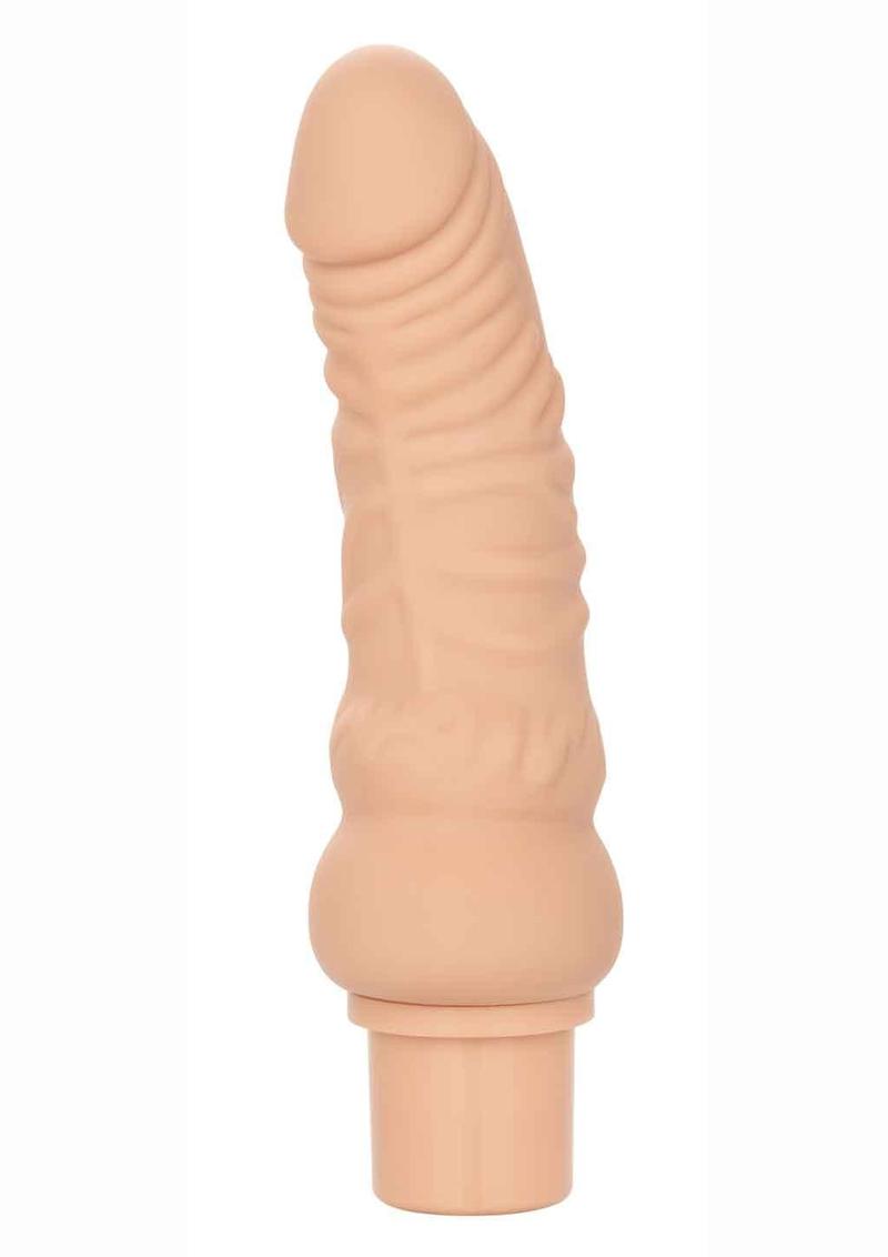 Rechargeable Power Stud Curvy Silicone Vibrating Dong - Vanilla