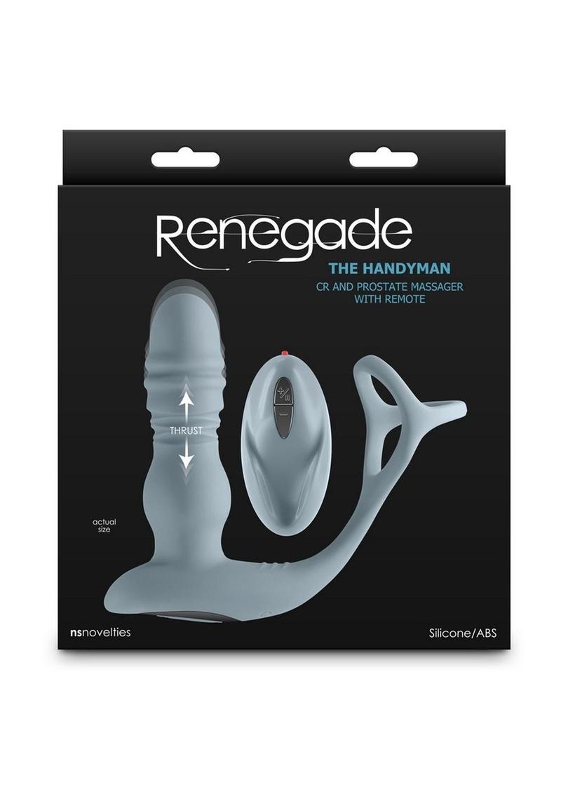 Renedage The Handyman Rechargeable Silicone Cock Ring and Prostate Massager with Remote - Gray/Grey