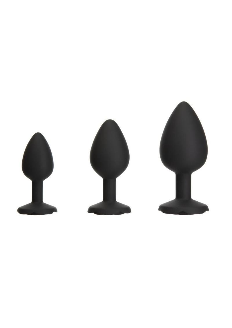 Roses Til Dawn Silicone Butt Plug - Black - 3 Piece/Set