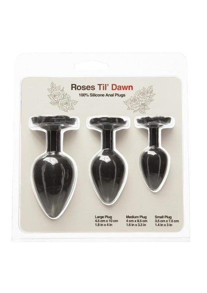 Roses Til Dawn Silicone Butt Plug - Black - 3 Piece/Set