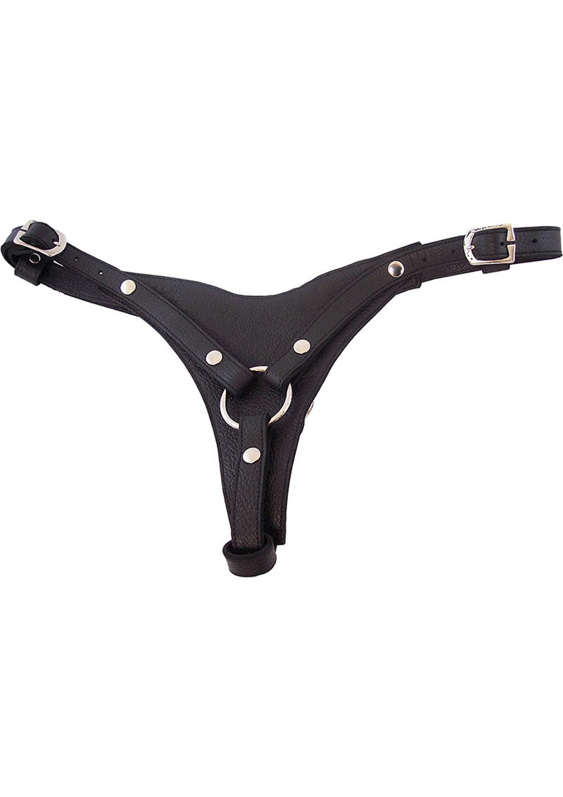 Rouge Female Dildo Leather Harness - Black