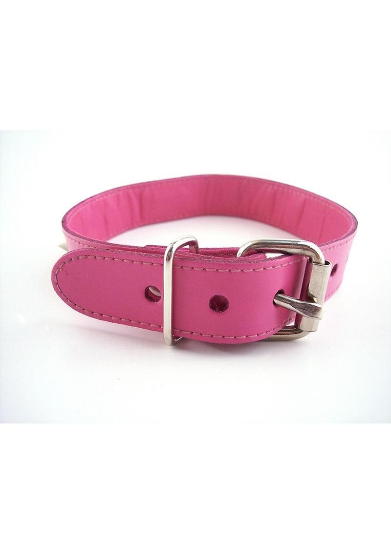 Rouge O Ring Studded Adjustable Leather Collar - Pink