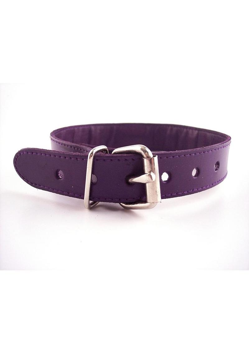 Rouge O Ring Studded Adjustable Leather Collar - Purple