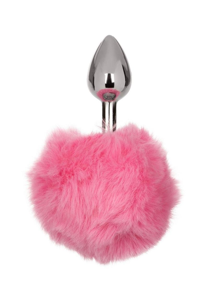 Running Wild Faux Fur Bunny Tail and Metallic Anal Plug - Metal/Pink