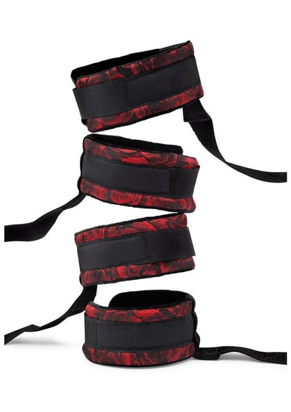 Secret Kisses Rosegasm Bed Restraint Kit with Satin Blindfold - Black/Red