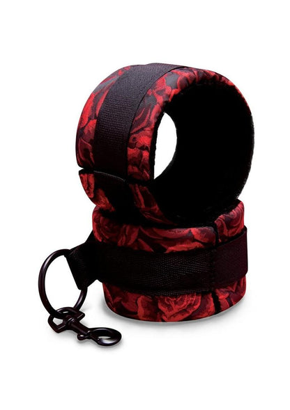 Secret Kisses Rosegasm Cuffs with Satin Blindfold - Black/Red