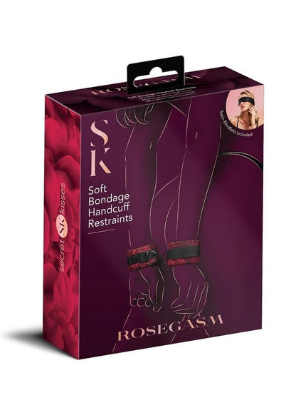 Secret Kisses Rosegasm Cuffs with Satin Blindfold - Black/Red