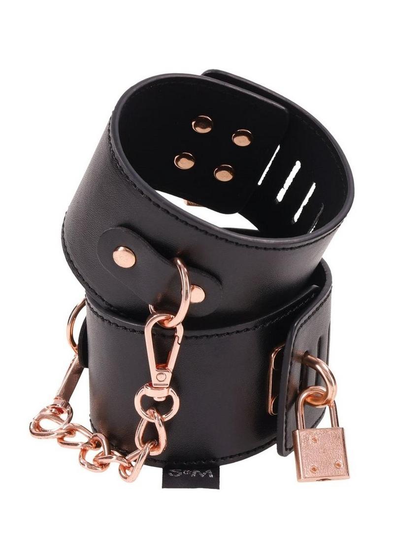 Sex and Mischief Brat Locking Cuffs - Black/Rose Gold