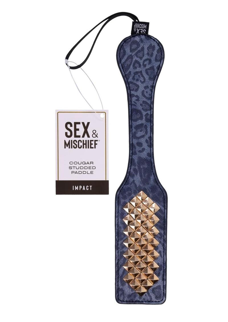 Sex and Mischief Cougar Studded Paddle - Blue/Gold/Navy