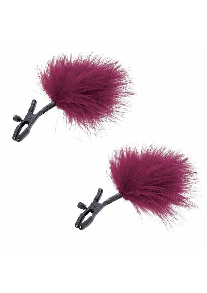 Sex and Mischief Enchanted Feather Nipple Clamps - Black/Pink/Red