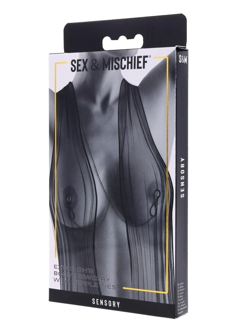 Sex and Mischief Ex's Andamp; Oh's Body Jewelry with Nipple Ties - Black