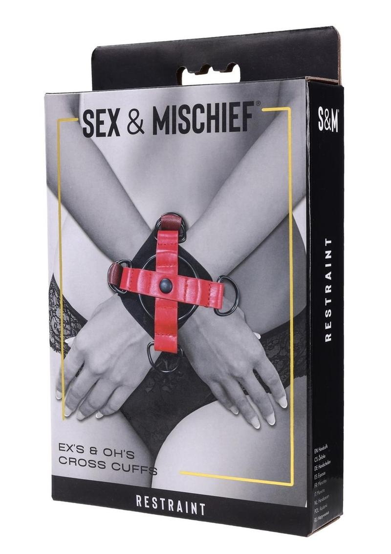 Sex and Mischief Ex's Andamp; Oh's Cross Cuffs - Black/Red