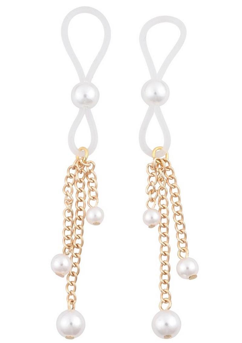 Sex and Mischief Pearl Nipple Ties - Gold/White