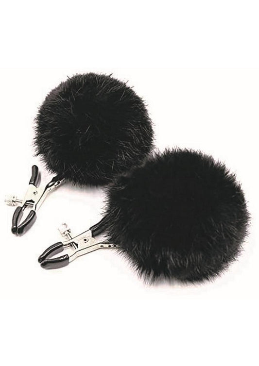 Sexy AF Nipple Clamps Puff Balls - Black