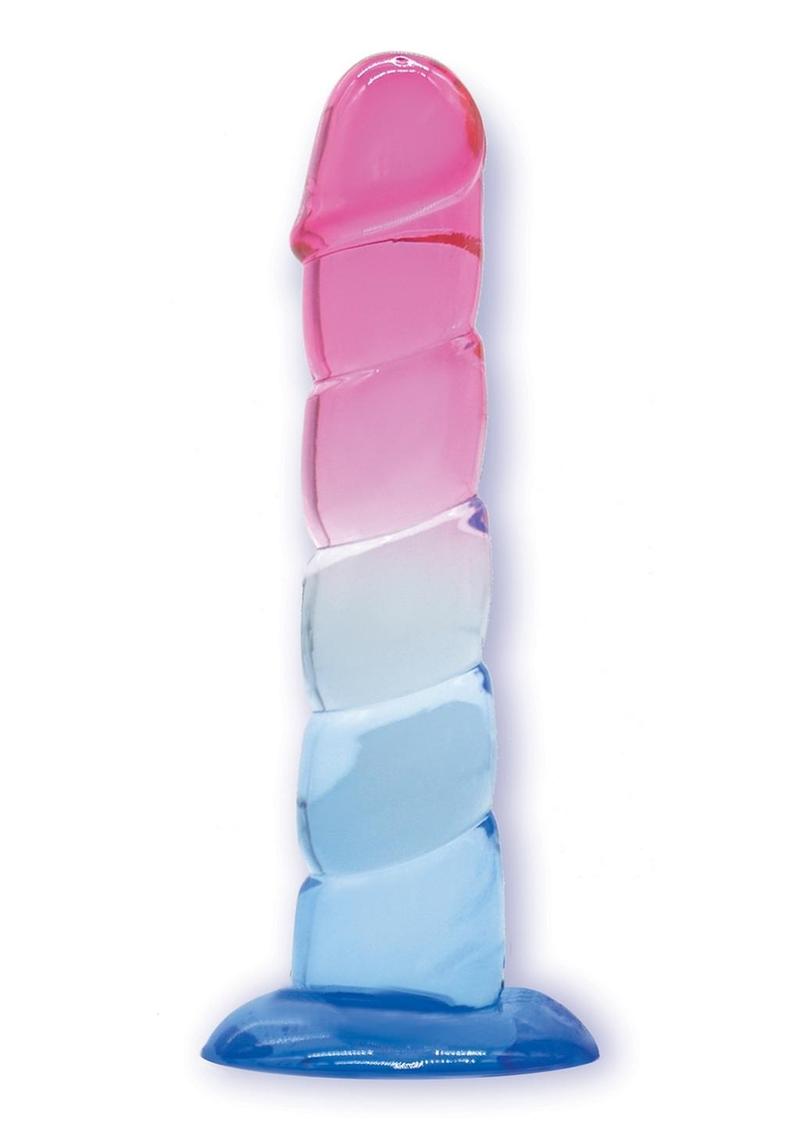 Shades Swirl Dildo with Suction Cup - Blue/Pink - 7.5in