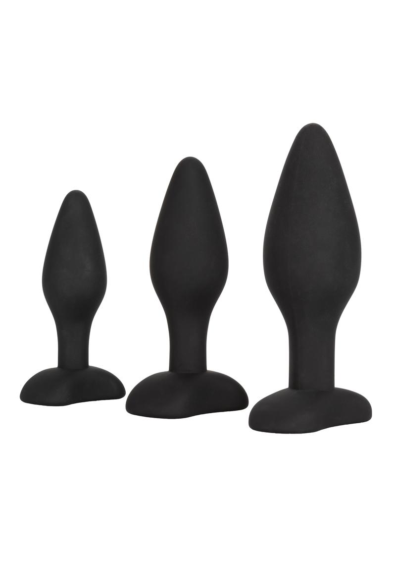 Silicone Anal Exerciser Anal Plug - Black - 3 Per Set/Set