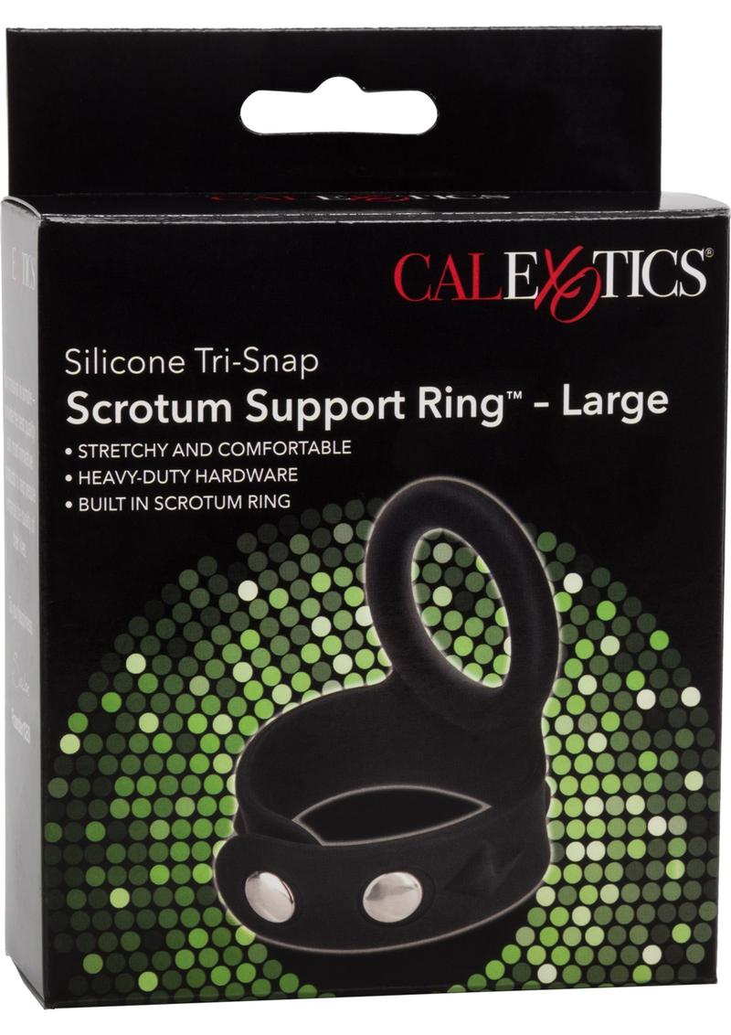 Silicone Tri-Snap Scrotum Support Cock Ring - Black - Large