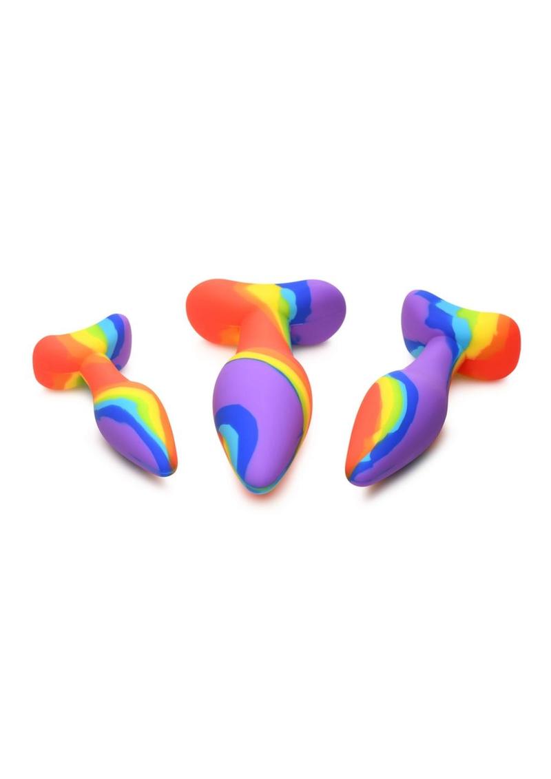 Simply Sweet Rainbow Silicone Butt Plug - Multicolor - 3 Piece/Set