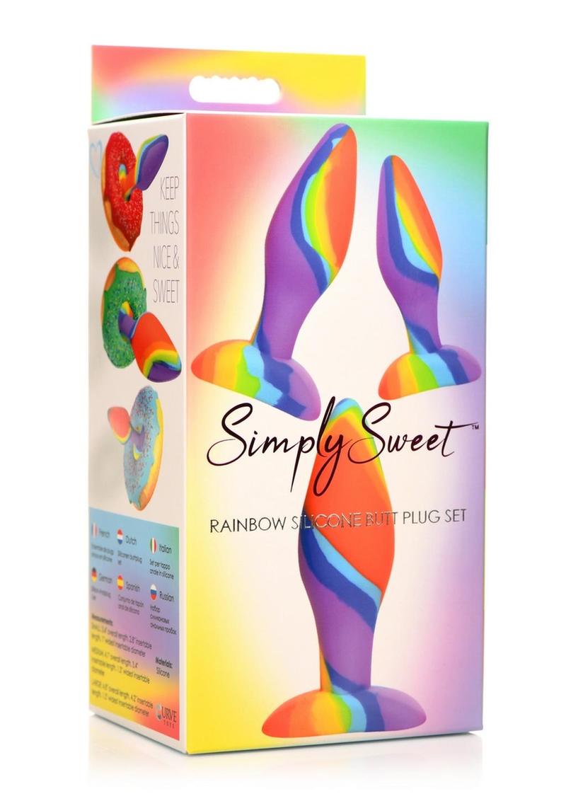 Simply Sweet Rainbow Silicone Butt Plug - Multicolor - 3 Piece/Set