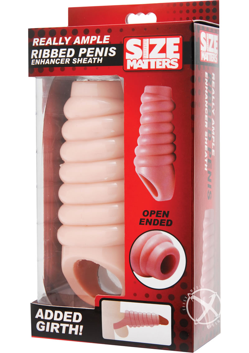 Size Matters Really Ample Ribbed Penis Enhancer Sheath - Vanilla