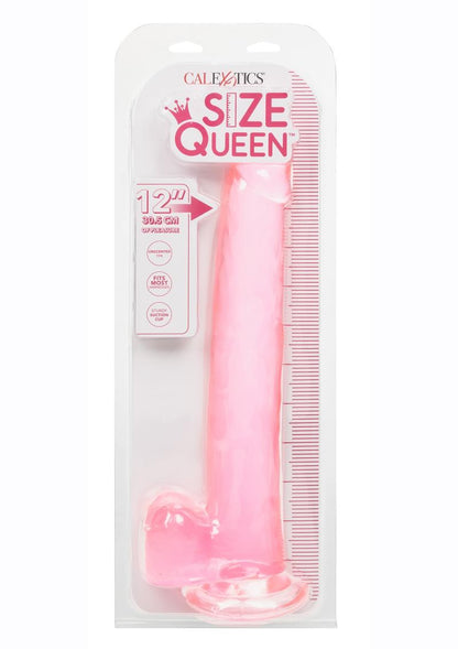 Size Queen Dildo with Balls - Pink - 12in