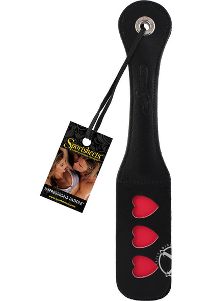 Sportsheets Leather Heart Impression Paddle - Black - 12in