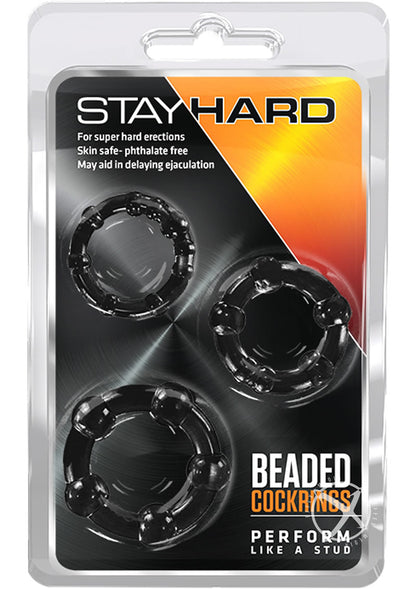 Stay Hard Beaded Cock Rings (3 Sizes - Black