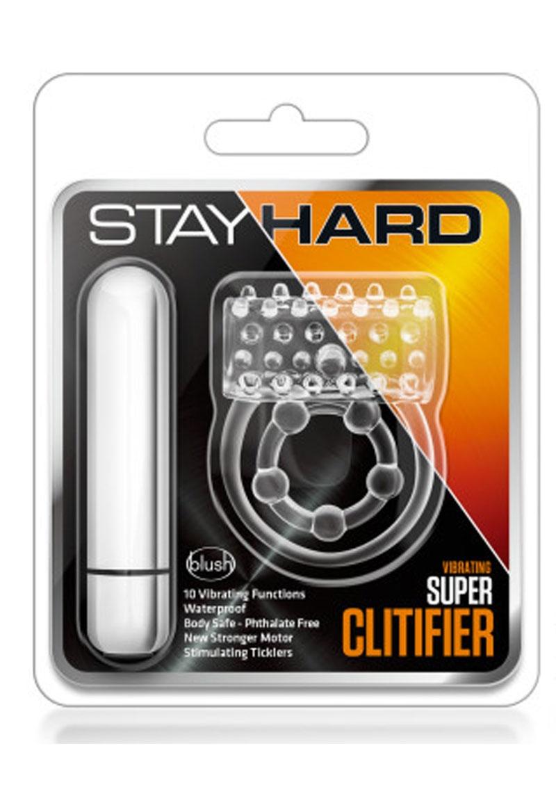 Stay Hard Vibrating Super Clitifier Cock Ring with Bullet - Clear