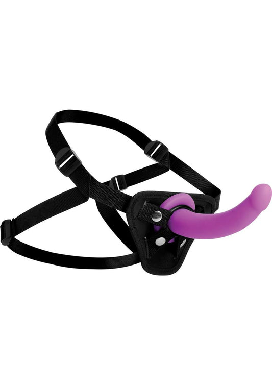 Strap U Navigator Silicone G-Spot 7in Dildo with Harness - Purple