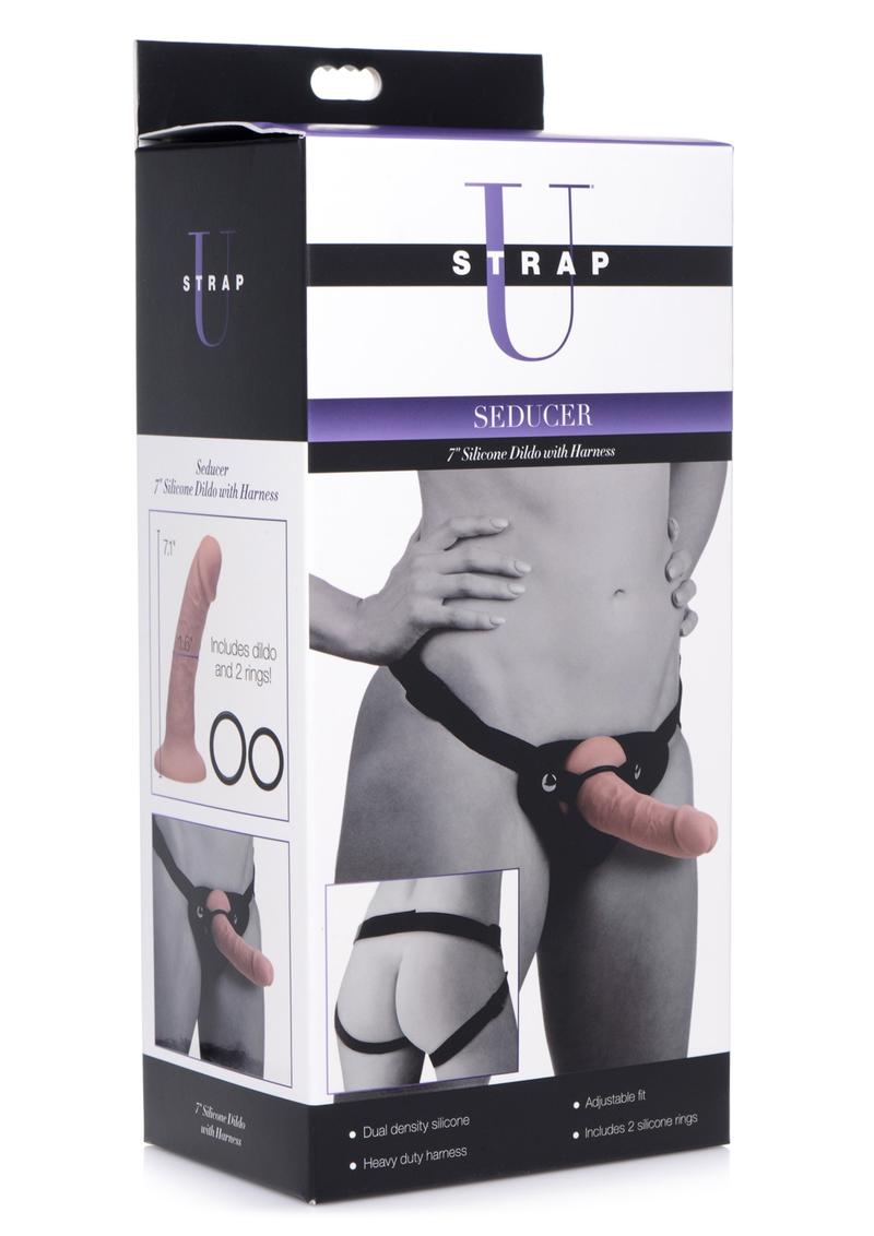 Strap-U Seducer Silicone Dildo with Harness - Vanilla - 7in