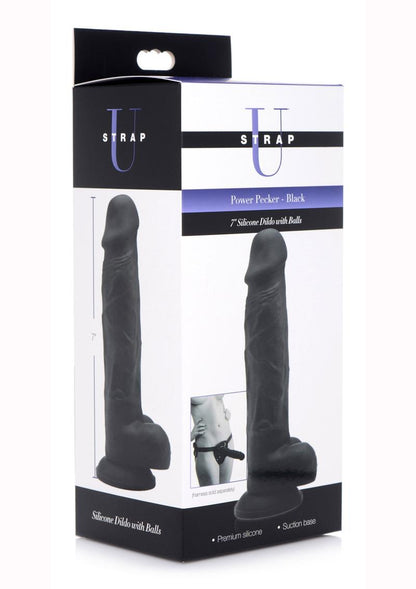 Strap U Silicone Dildo with Balls - Black