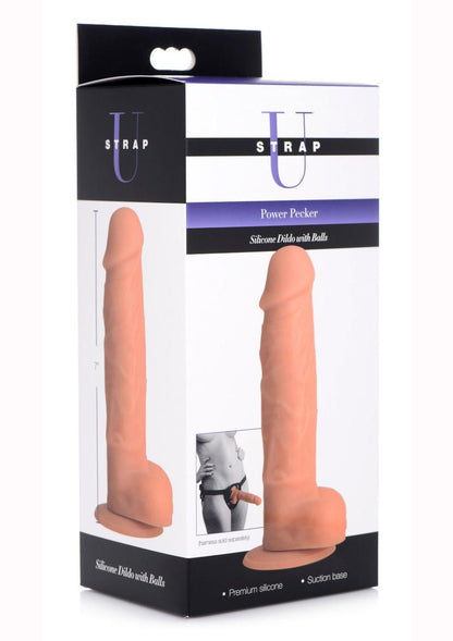 Strap U Silicone Dildo with Balls - Flesh/Vanilla