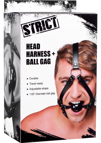 Strict Head Harness with Ball Gag - Black - 1.5in