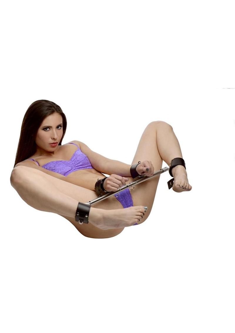 Strict Leather Adjustable Swiveling Spreader Bar with Leather Cuffs