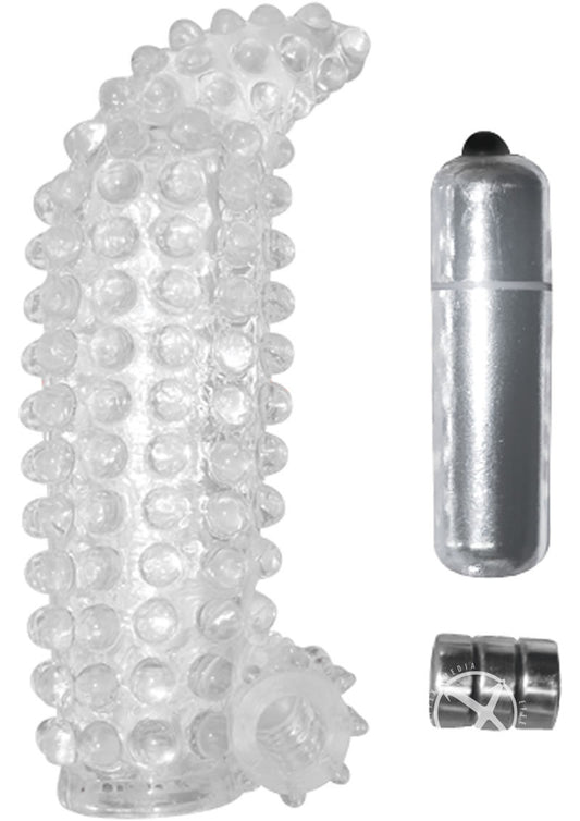 Studded Cock Teaser Vibrating Penis Extension Sleeve - Clear