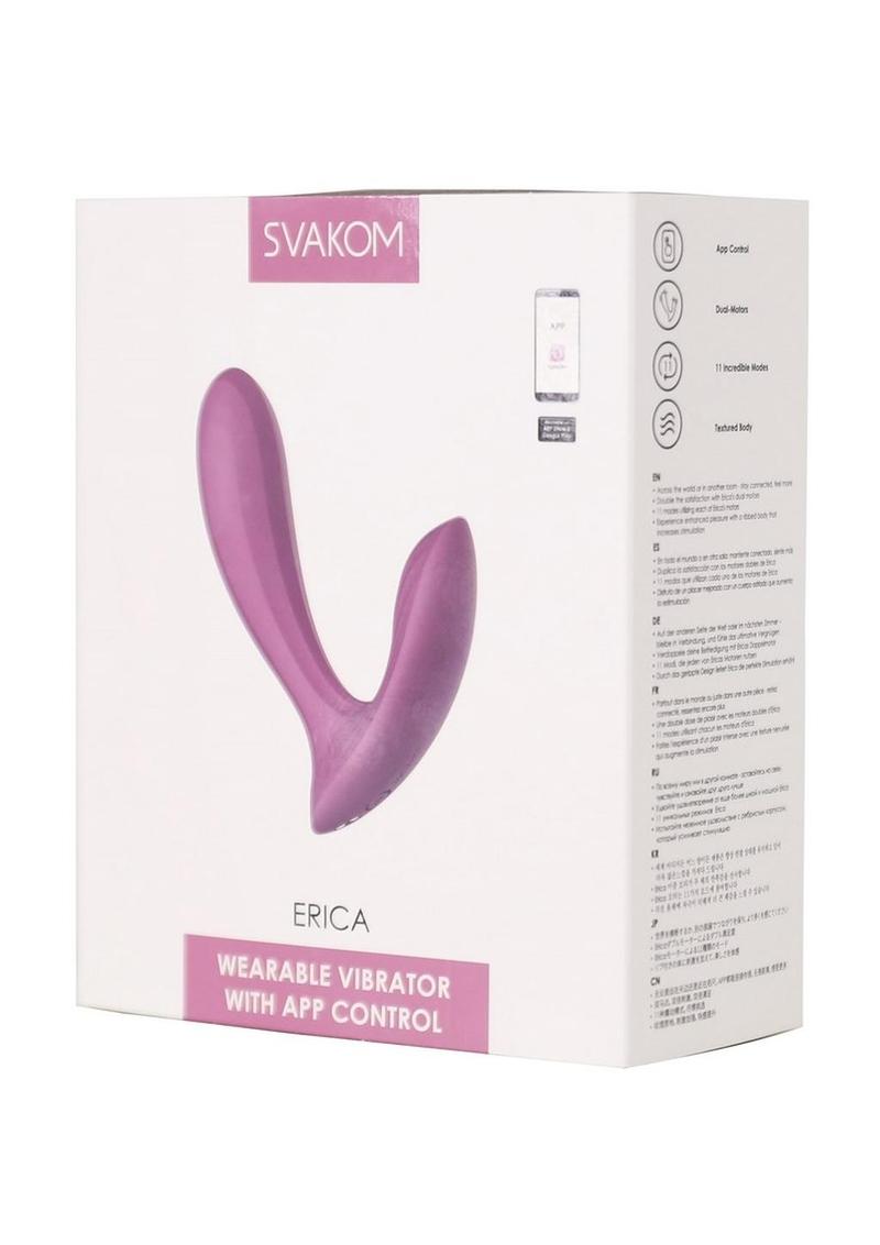 Svakom Erica Rechargeable Silicone App Compatible Dual Vibrator with Clitoral Stimulator and Remote - Pink