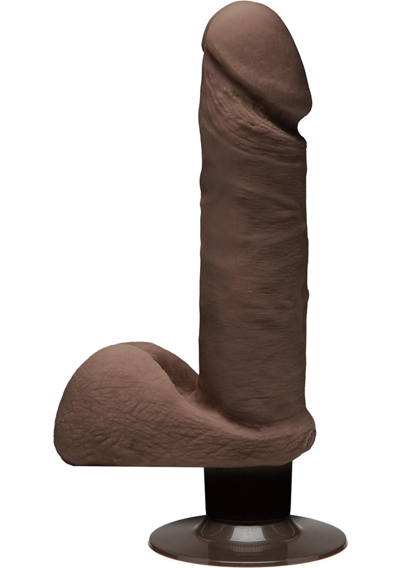 The D Perfect D Ultraskyn Vibrating Dildo with Balls - Chocolate - 7in