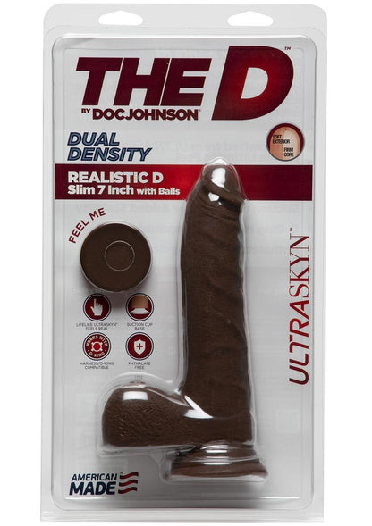 The D Realistic D Ultraskyn Slim Dildo with Balls - Black/Chocolate - 7in