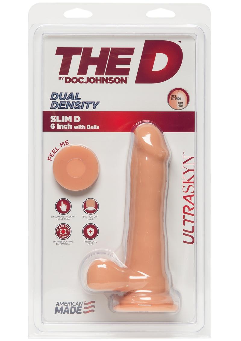 The D Slim D Ultraskyn Dildo with Balls - Flesh/Vanilla - 6.5in