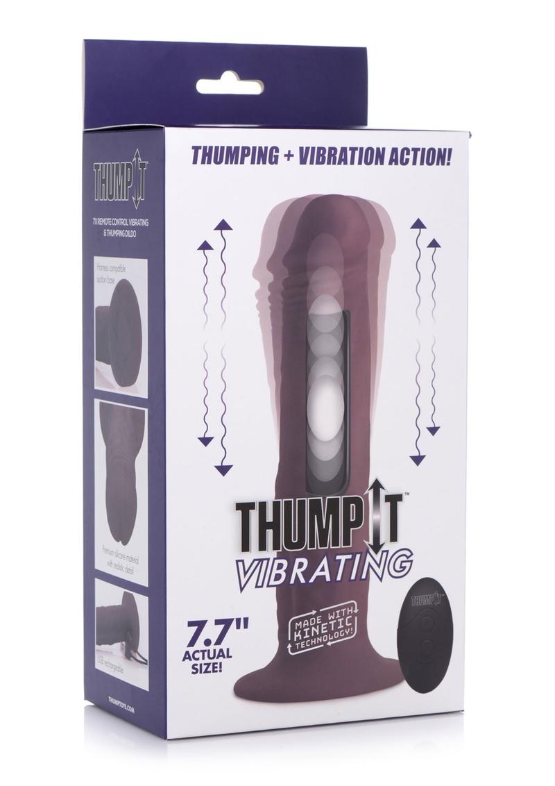 Thump It 7x Remote Control Vibrating and Thumping Silicone Rechargeable Dildo - Brown - 7.7in