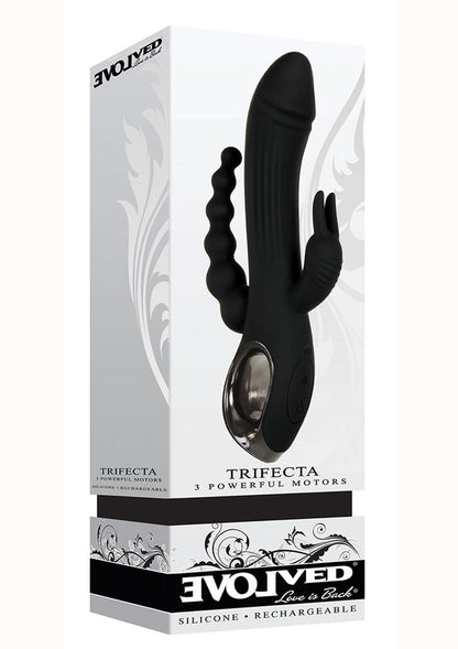 Trifecta Rechargeable Silicone Rabbit Vibrator - Black