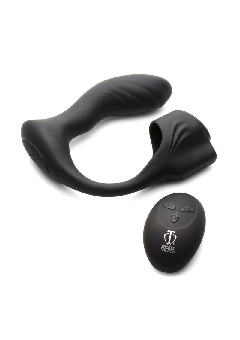 Trinity Men 7x Silicone Prostate Plug with Ball Stretcher and Remote Control - Black