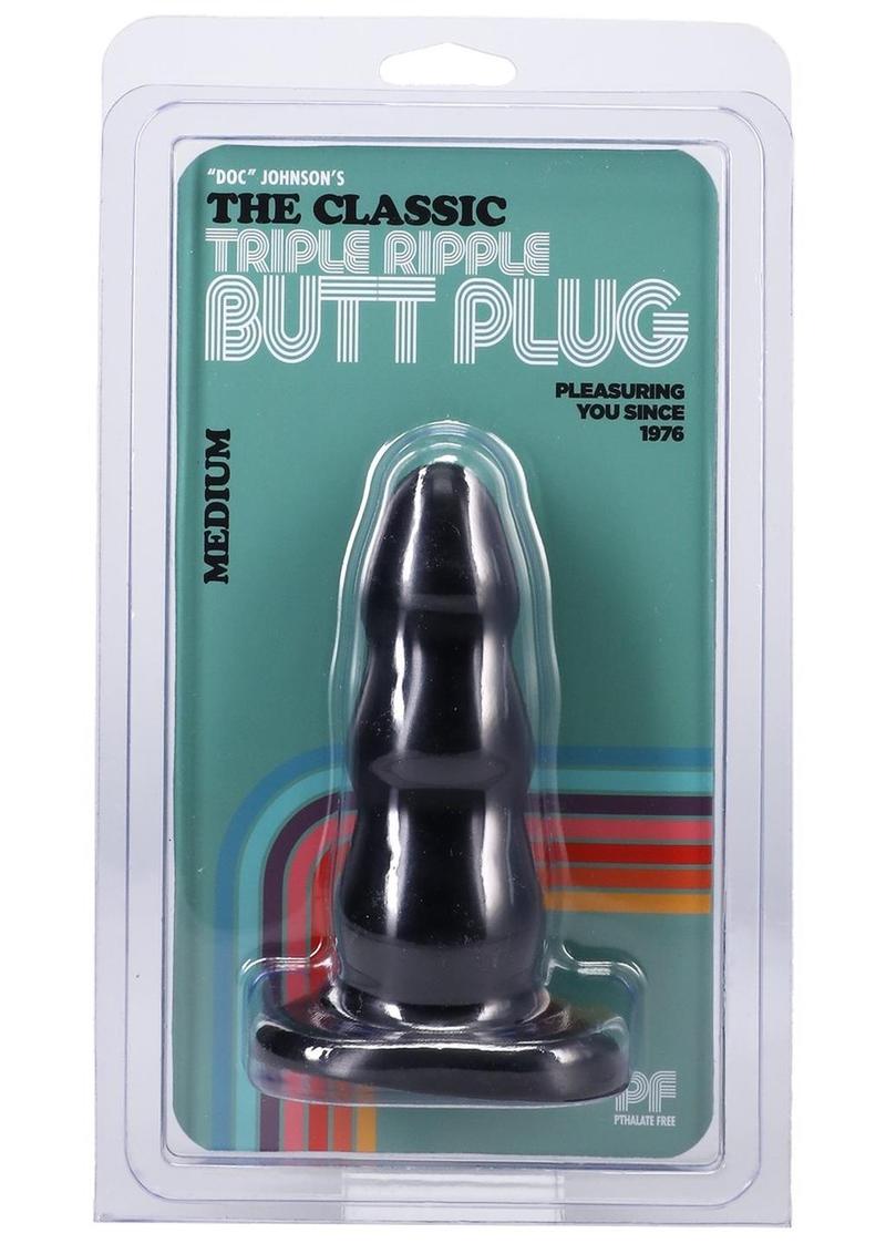 Triple Ripple Butt Plug - Black - Medium