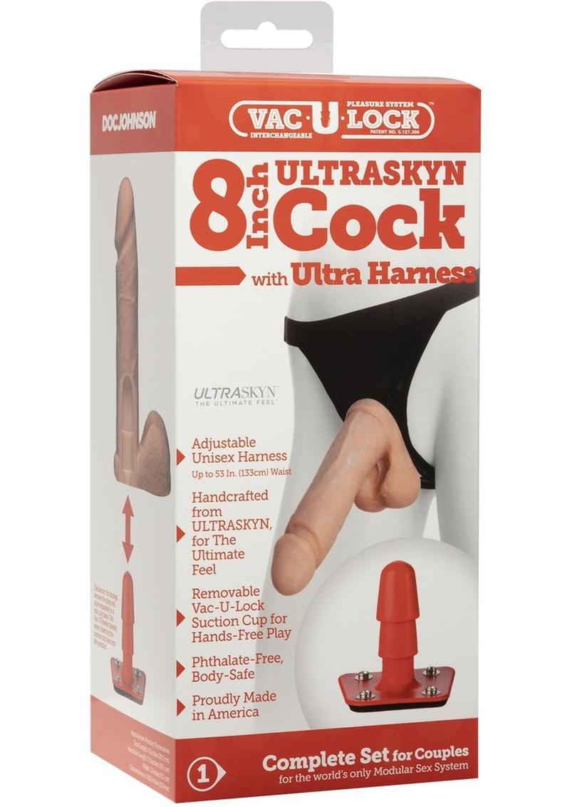 Vac-U-Lock Ultraskyn Cock with Ultra Harness - Vanilla - 8in