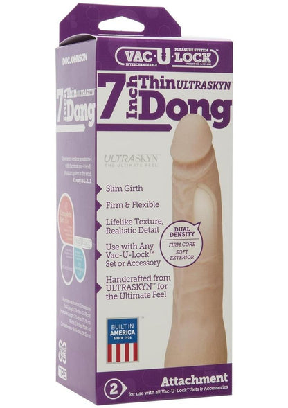 Vac-U-Lock Ultraskyn Thin Dildo - Vanilla/White - 7in