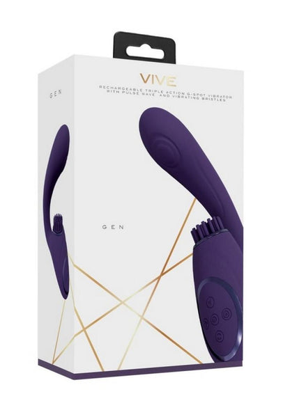 Vive Gen Rechargeable Silicone Triple Motor G-Spot Vibrator with Pulse Wave - Purple