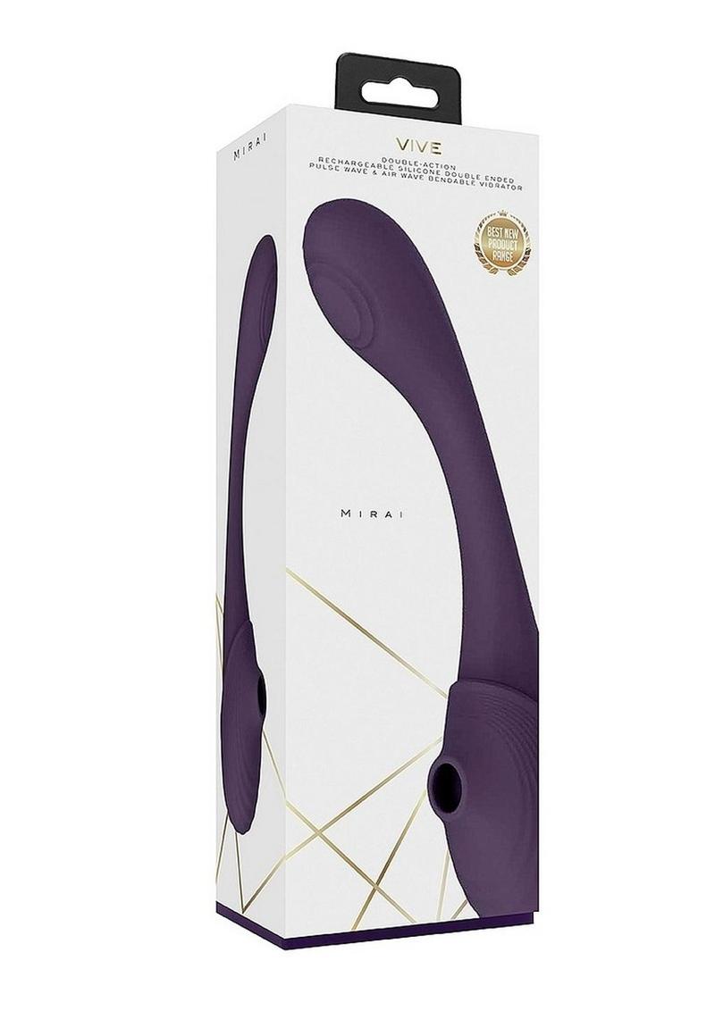 Vive Mirai Rechargeable Silicone Dual Motor Double Ended Bendable Pulse and Air Wave Vibrator - Purple