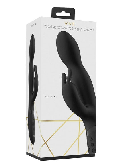 Vive Niva 360 Degrees Rechargeable Silicone Rotating G-Spot Rabbit Vibrator - Black