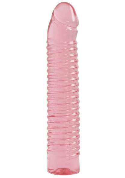 Vivid Sunrise Ribbed Jellie Dildo - Pink/Red - 7in