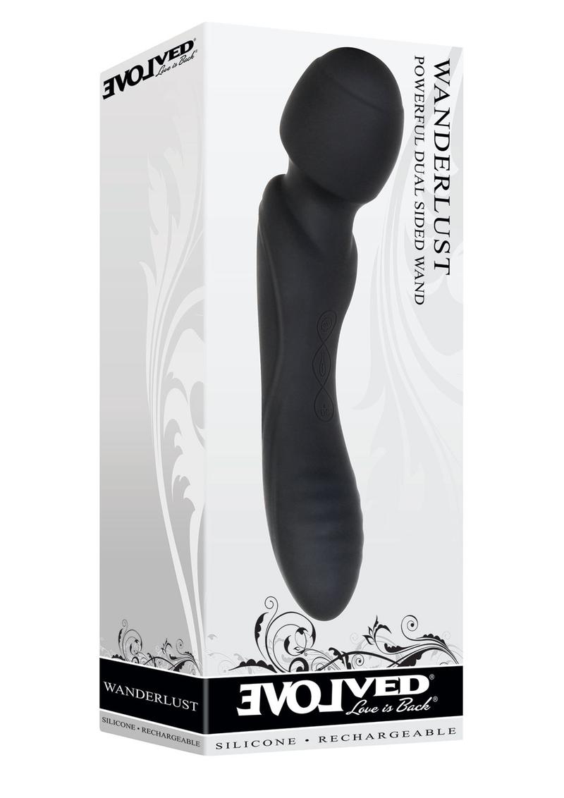 Wanderlust Rechargeable Silicone Powerful Dual Sided Wand Massager - Black